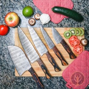COPY - Damascus Steel Chef Knife (Set of 5) | Hand Forged Kitchen Knife Set